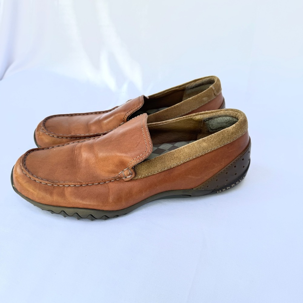 Merrell Throttle Loafers Men 9 Brown Leather Moc Toe Slip On Casual Shoes